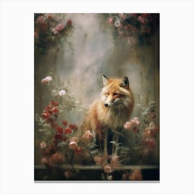 Fox In Roses Canvas Print