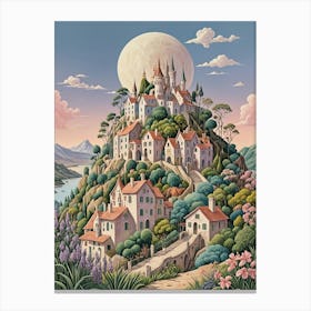 Fairytale Full Moon Village Canvas Print