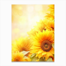 Sunflowers Background. Sunny Background with Realistic Sunflower Canvas Print