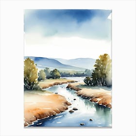 Landscape River Watercolor Painting (28) Canvas Print