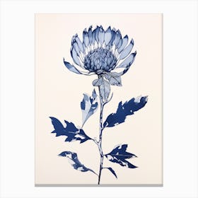 Blue Botanical Protea 3 Canvas Print