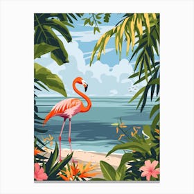 Greater Flamingo Caribbean Islands Tropical Illustration 4 Canvas Print