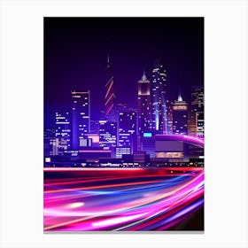 Neon city: fast lights #2 (synthwave/vaporwave/retrowave/cyberpunk) — aesthetic poster Canvas Print