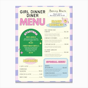 Girl dinner menu Canvas Print