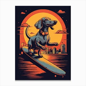 Dachshund Dog Skateboarding Illustration 1 Canvas Print