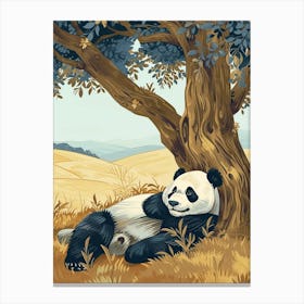 Giant Panda Laying Under A Tree Storybook Illustration 2 Canvas Print
