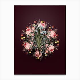 Vintage Iris Fimbriata Flower Wreath on Wine Red n.2397 Canvas Print