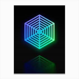 Neon Blue and Green Abstract Geometric Glyph on Black n.0163 Canvas Print
