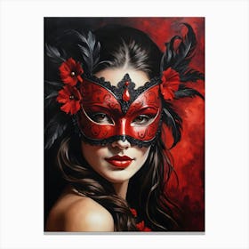 A Woman In A Carnival Mask, Red And Black (25) Canvas Print