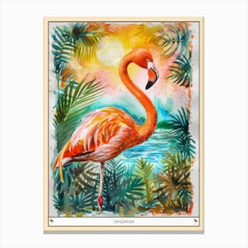Greater Flamingo Tanzania Tropical Illustration 2 Poster Canvas Print