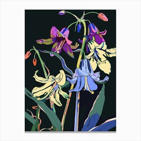 Neon Flowers On Black Bluebell 1 Canvas Print