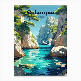 Calanque France Beautiful Digital Travel Illustration Canvas Print