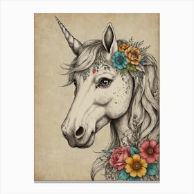 Unicorn With Flowers Canvas Print