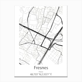 Fresnes,France Minimalist Map Canvas Print