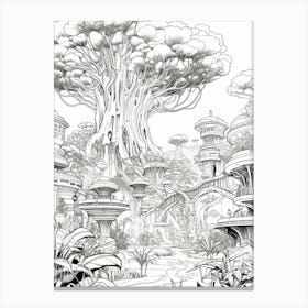 Pandora   The World Of Avatar (Disney S Animal Kingdom) Fantasy Inspired Line Art 1 Canvas Print
