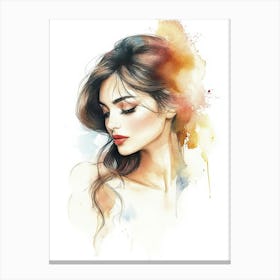 Watercolor Portrait of Beautiful Woman Canvas Print