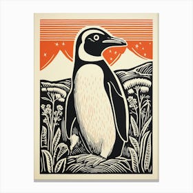 Vintage Bird Linocut Penguin 3 Canvas Print