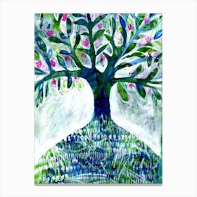 Blue Floral Tree Canvas Print