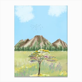Lone Tree watercolor grren blue Canvas Print