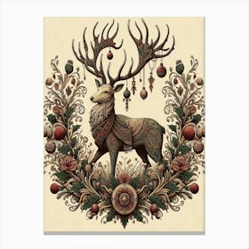 Deer In A Wreath Style William Morris 1 Canvas Print