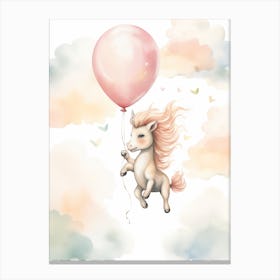 Baby Unicorn Flying With Ballons, Watercolour Nursery Art 3 Canvas Print