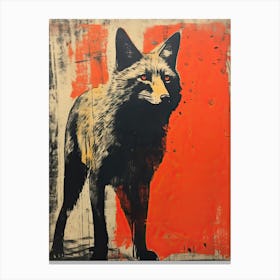 Gray Fox, Woodblock Animal Drawing 2 Canvas Print