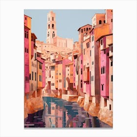 Girona Spain 3 Vintage Pink Travel Illustration Canvas Print
