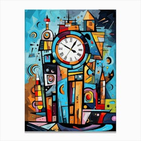 Clock Tower 2, Abstract Vibrant Colorful Modern Cubism Style Canvas Print