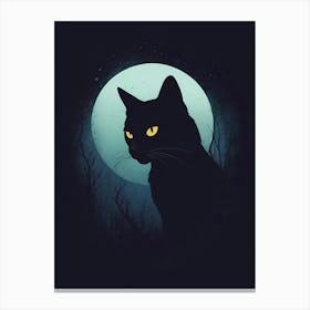 Black Cat In The Moonlight Canvas Print