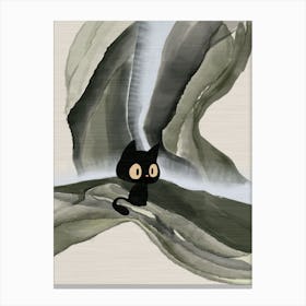 Black Cat With Waterfall Canvas Print