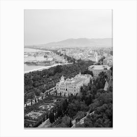 Malaga City, Spain | Black and White Photography Canvas Print