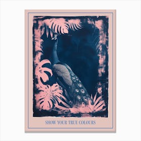 Peacock In The Leaves Cyanotype Inspired 1 Poster Canvas Print