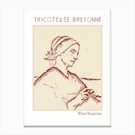 Line Art Minimalist – Tricoteuse Bretonne – William Bouguereau – Classic Painting 1 Canvas Print