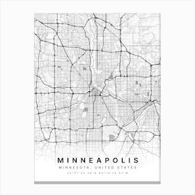 Minneapolis Minnesota USA White Map Canvas Print