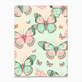 Butterflies Repeat Pattern Vintage Pastel 3 Canvas Print