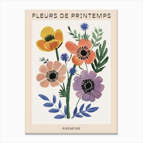 Spring Floral French Poster  Anemone 2 Canvas Print