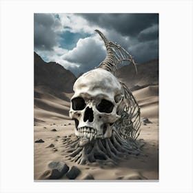 Alien Skeleton In The Desert Canvas Print
