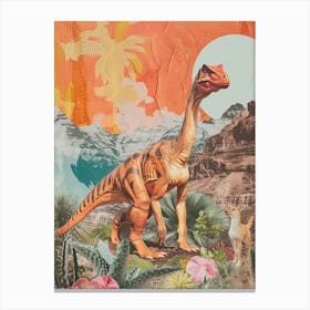 Dinosaur & A Dog Retro Collage Canvas Print