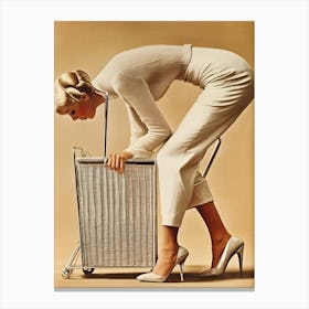 Woman Pushing A Suitcase Canvas Print