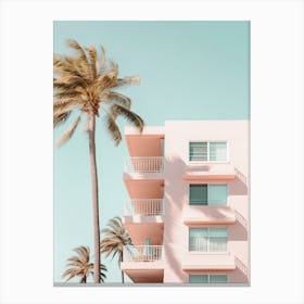 Pastel Pink Building With Palms Summer Photography 0 Canvas Print