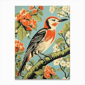 Vintage Bird Linocut Woodpecker 3 Canvas Print