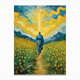 Man Walking Through A Field Canvas Print