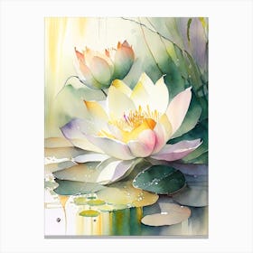 Lotus Flowers In Garden Storybook Watercolour 2 Canvas Print