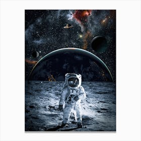 Astronaut On Grey Moon Canvas Print