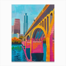 Congress Avenue Bridge Austin Texas Colourful Blockprint 3 Canvas Print