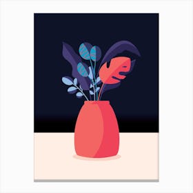 Vase With Decorative Florals On Dark Background Canvas Print