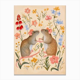 Folksy Floral Animal Drawing Mouse 6 Canvas Print