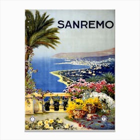 Vintage Sanremo Travel Poster, Dawn Hudson Canvas Print
