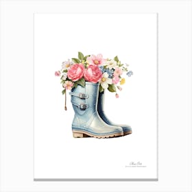 Blue Rain Boots With Flowers Canvas Print