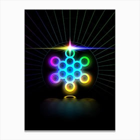 Neon Geometric Glyph in Candy Blue and Pink with Rainbow Sparkle on Black n.0164 Canvas Print